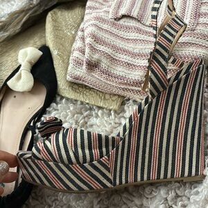 Just fab denim stripe wedge, platform, shoes, blue red and white size 8 1/2